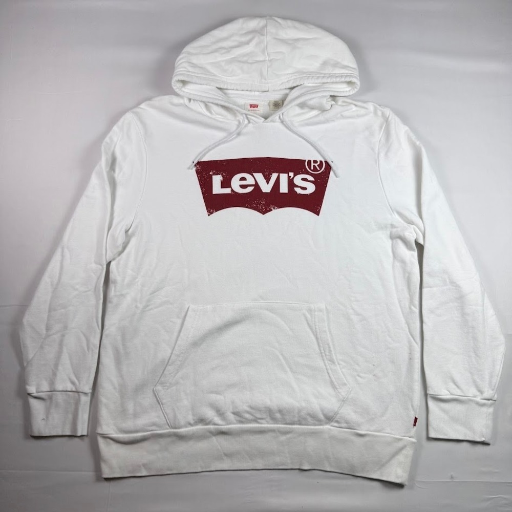 Levis Mens Graphic Logo Pullover Hoodie White Red Batwing XL